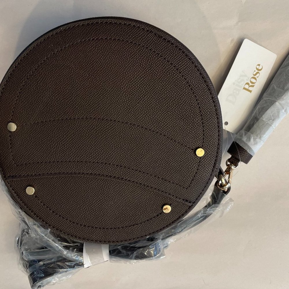 DAISY ROSE ROUND CROSSBODY BAG PURSE WITH TASSEL PURE VEGAN LEATHER